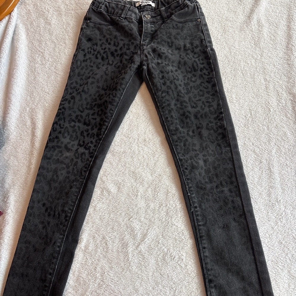 DKNY Black Washed Leopard-Print Girls Skinny Jeans Size 10